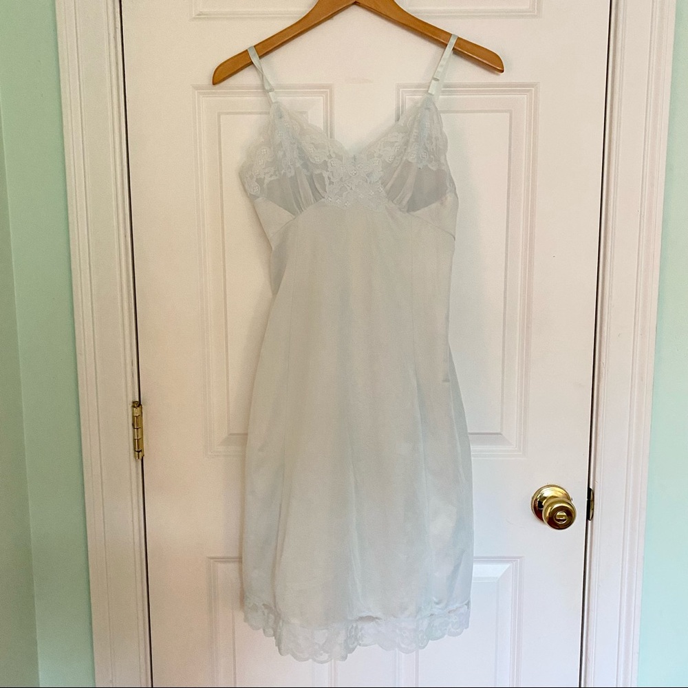Vintage Van Raalte Baby Blue Lace Slip 34A